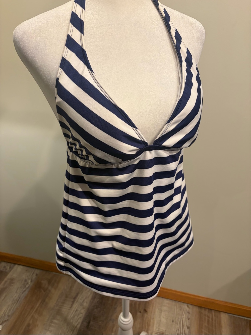 Navy and White Striped Halter Tankini Top
